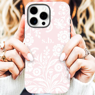 Coques iPhone 16 Pro Max Monogramme Floral Rose Pâle Fleur Sauvage Rétro
