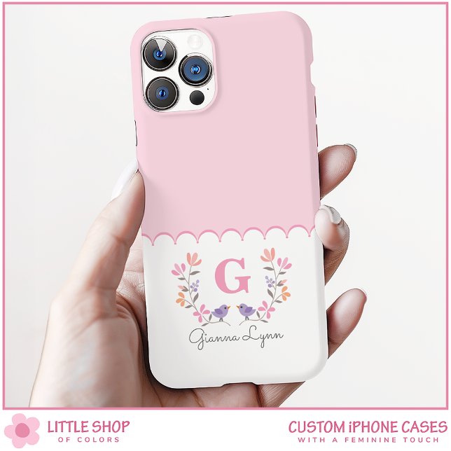 Coques Case-Mate iPhone Monogramme floral rose personnalisé (Créateur téléchargé)