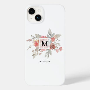 Coque Pour iPhone 14 Plus Monogramme floral rose poudré élégant