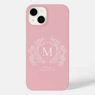 Coque Pour iPhone 14 Monogramme floral rose-rose moderne