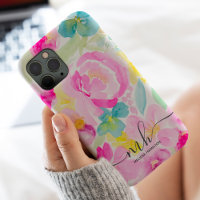 monogramme floral souple rose girly moderne