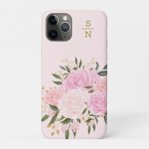 Case-Mate iPhone Case Monogramme floral végétal de l'or rose rouge fé