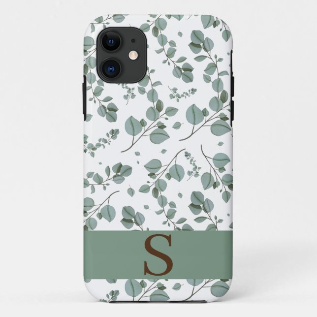Coques Case-Mate iPhone Monogramme Floral Vert Ivy Feuilles & Blanc (Dos)
