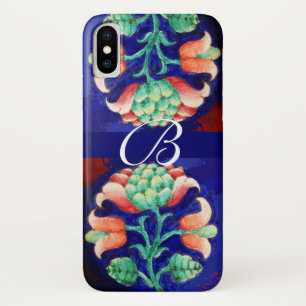 COQUE iPhone X   MONOGRAMME FLORAL VERT ROSE BLEU