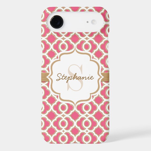 Coques Case-Mate iPhone Monogramme Fuchsia et Gold Quatrefol (Verso)
