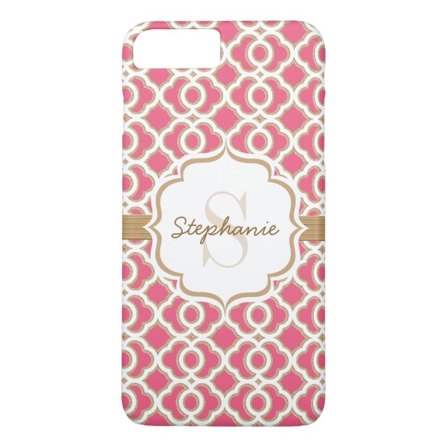 Coques Case-Mate iPhone Monogramme Fuchsia et Gold Quatrefol (Dos)
