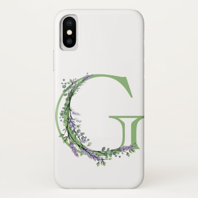 Coques Case-Mate iPhone Monogramme G Lavande Eucalyptus (Dos)