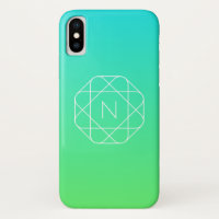 Monogramme géométrique cool | Ombre Vert bleu et c