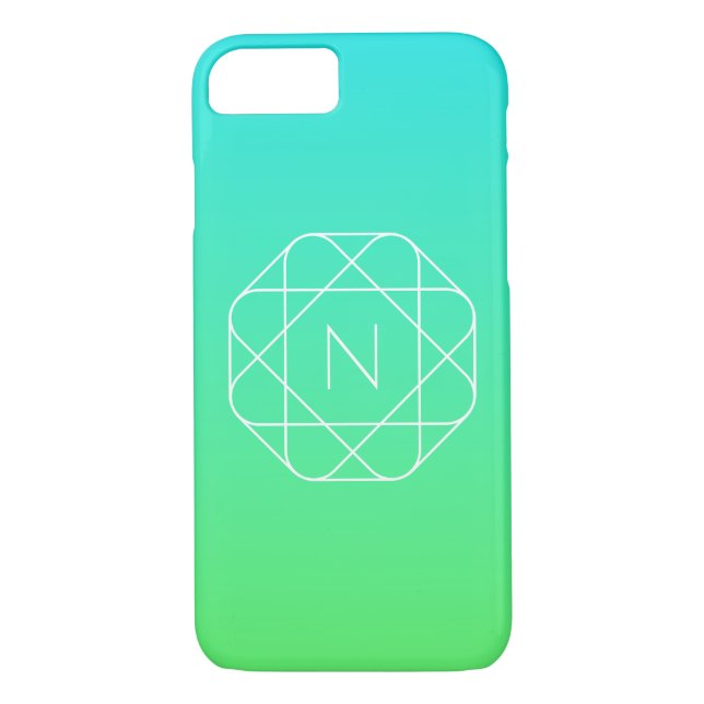 Coques Case-Mate iPhone Monogramme géométrique cool | Ombre Vert bleu et c (Dos)