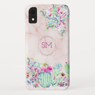 Case-Mate iPhone Case Monogramme géométrique de marbre brillant Succulen