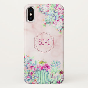 Case-Mate iPhone Case Monogramme géométrique de marbre brillant Succulen