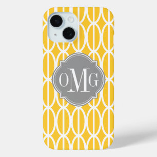 Coque Pour iPhone 15 Monogramme géométrique moderne Jaune et blanc Moti