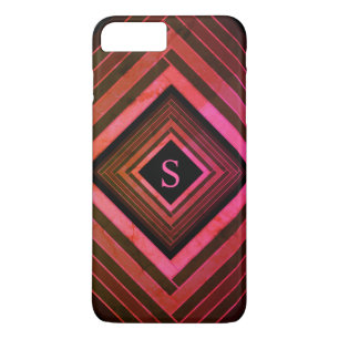 Coque iPhone 8 Plus/7 Plus Monogramme géométrique rose rustique Carré moderne