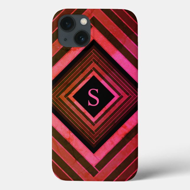 Coques Case-Mate iPhone Monogramme géométrique rose rustique Carré moderne (Verso)