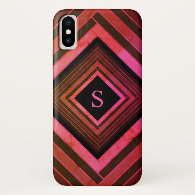 Coques Case-Mate iPhone Monogramme géométrique rose rustique Carré moderne (Dos)