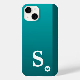 Coque Pour iPhone 14 Monogramme Girly Green Heart Simple Moderne Chic C