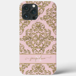 Case-Mate iPhone Case Monogramme Girly Pink n Gold Glitter Nom de la Dam