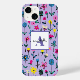 Coque Pour iPhone 14 Monogramme Girly Whimsical Lilac motif floral