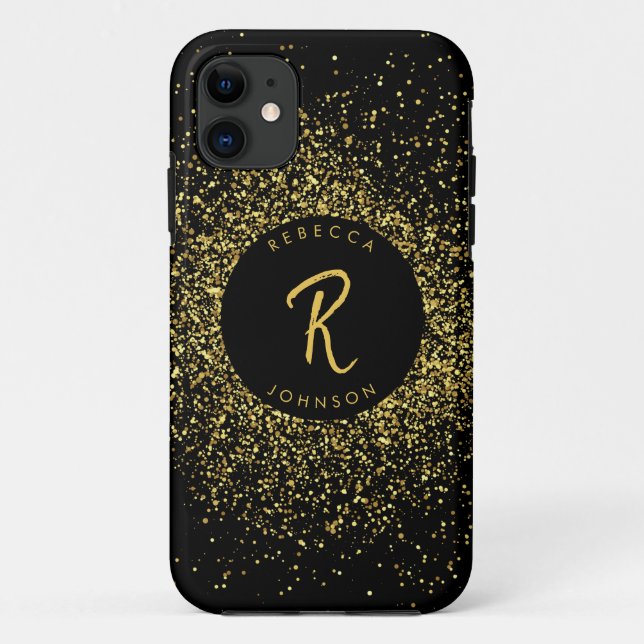 Coques Case-Mate iPhone Monogramme Gold & Black Girl (Dos)