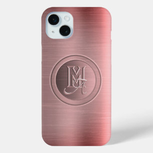 Coque iPhone 15 Mini Monogramme Gravé Acier Rose Métallisé