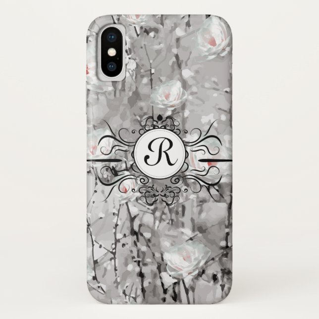 Coques Case-Mate iPhone monogramme gris et blanc (Dos)