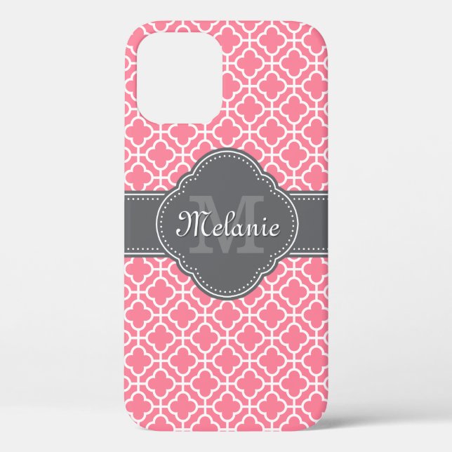 Coques Case-Mate iPhone Monogramme gris foncé rose clair blanc Motif maroc (Verso)