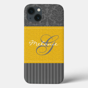 Coques Pour iPhone Monogramme gris jaune Damask Stripe iPad Air Case