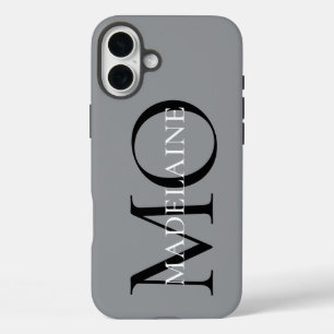 Coques iPhone 16 Plus Monogramme gris noir personnel