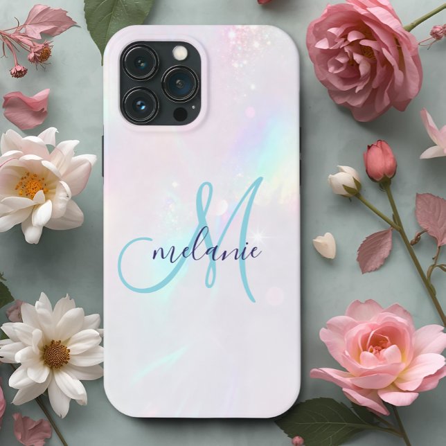 Coques Case-Mate iPhone Monogramme holographique iridescent chic (Créateur téléchargé)