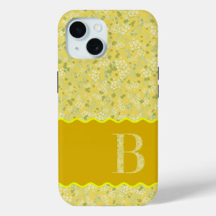 COQUE POUR iPhone 15 MONOGRAMME INITIAL B JAUNE PETITES FLEURS