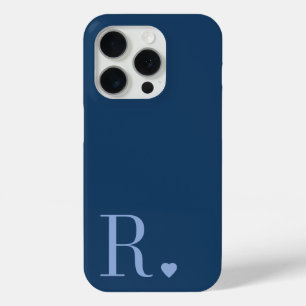 Coque iPhone 15 Pro monogramme initial bleu de style moderne