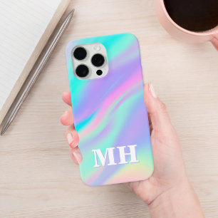 Coque iPhone 15 Pro Max Monogramme initial de Faux Iridescente