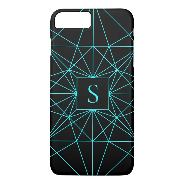 Coques Case-Mate iPhone Monogramme initial | Design géométrique turquoise (Dos)