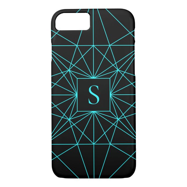 Coques Case-Mate iPhone Monogramme initial | Design géométrique turquoise (Dos)