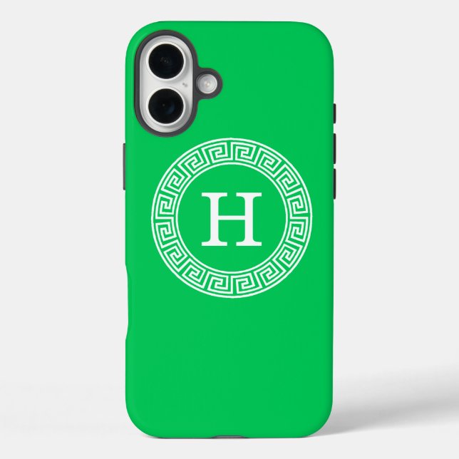Coques Case-Mate iPhone Monogramme initial du cadre à clé verte Emerald gr (Verso)