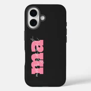 Coque Pour iPhone 16 Monogramme initial élégant en noir et rose nom scr
