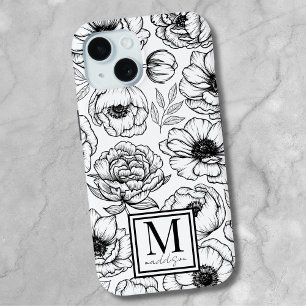 Coque Pour iPhone 15 Monogramme Initial Floral Élégant et Chic