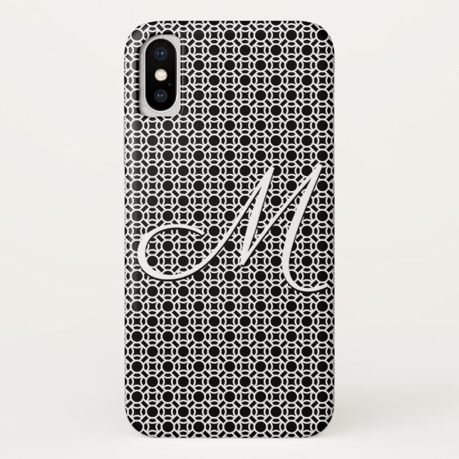Coques Case-Mate iPhone Monogramme initial géométrique noir et blanc (Dos)
