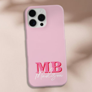 Coque iPhone 15 Pro Max Monogramme initial minimaliste rose moderne
