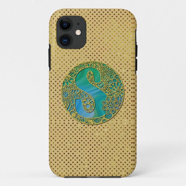 Coques Case-Mate iPhone Monogramme Initial Moderne Lettre Dorée et Turquoi (Dos)