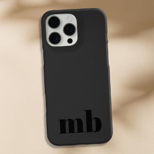 Coques iPhone 16 Pro Max Monogramme initial moderne minimaliste noir mat