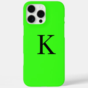 Coques iPhone 16 Pro Max Monogramme Initial Neon Green Solid Color tendance
