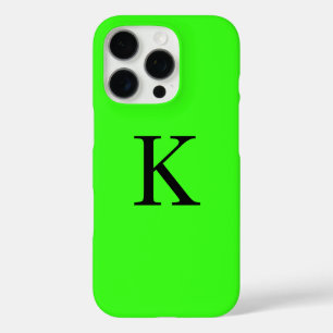 Coques iPhone 16 Pro Monogramme Initial Neon Green Solid Color tendance