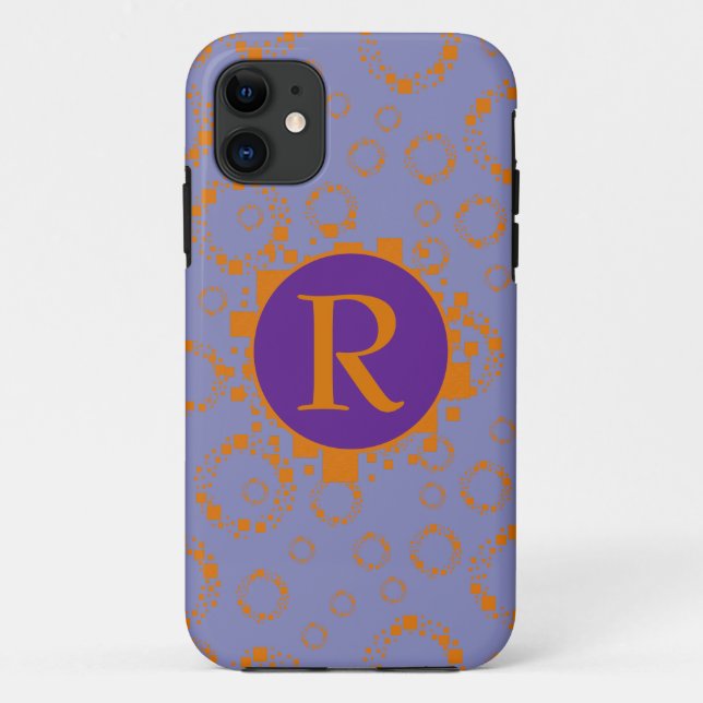 Coques Case-Mate iPhone Monogramme initial orange violet Carré cercles Art (Dos)