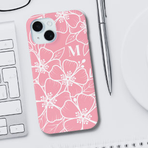 Coque Pour iPhone 15 Monogramme initial rose blanc