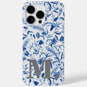 Coque Pour Pour iPhone 14 Pro Max Monogramme Initial Vintage Floral Bleu Fille