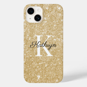 Coque Pour iPhone 14 Monogramme initiale nom pailleté or