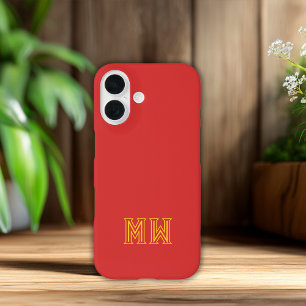 Coque Pour iPhone 16 Monogramme Initiales Rouge Jaune Simple Minimalist