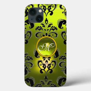 Case-Mate iPhone CASE MONOGRAMME JAUNE EN PIERRE NOIRE DAMASK