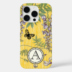 iPhone 16 Pro Case Monogramme jaune Vintage Fleur de glycine